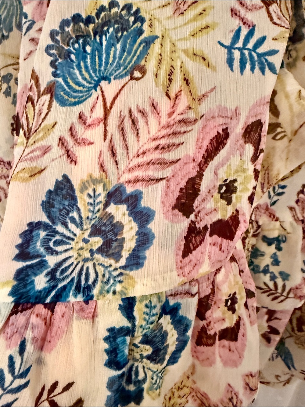 LOFT Floral Sheer Ruffle Hem Tunic Blouse Large - Picture 16 of 16